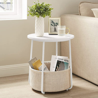 Vasagle Round Side Table With Fabric Storage Basket - Beige