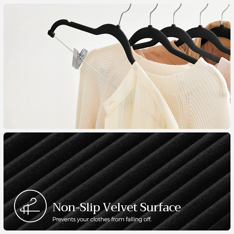 Velvet Hangers with Adjustable Clips Black (Set of 30)
