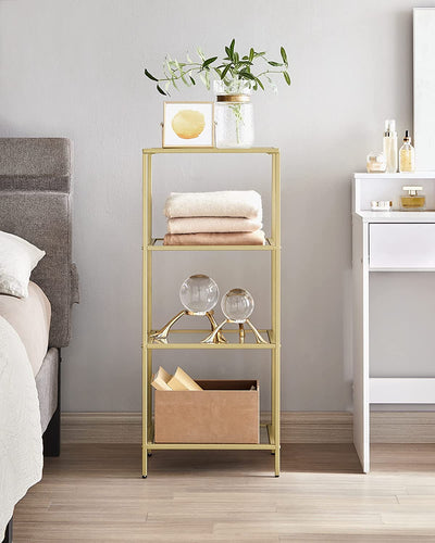 Vasagle Nyla 4 Tier Glass Bookshelf Storage Shelf - Gold