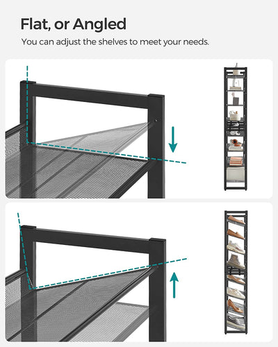 8 Tier Metal Stackable Shoe Rack - Black