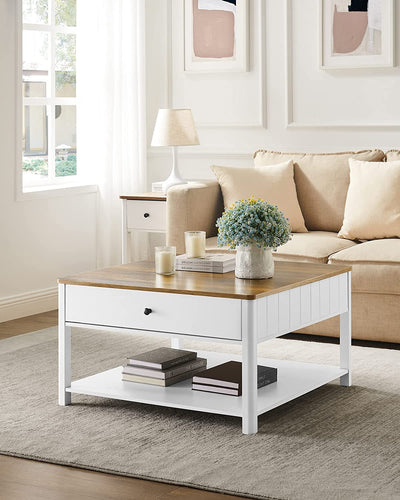 Vasagle Coffee Table With 2 Large Drawers 80 x 80 x 45 cm
