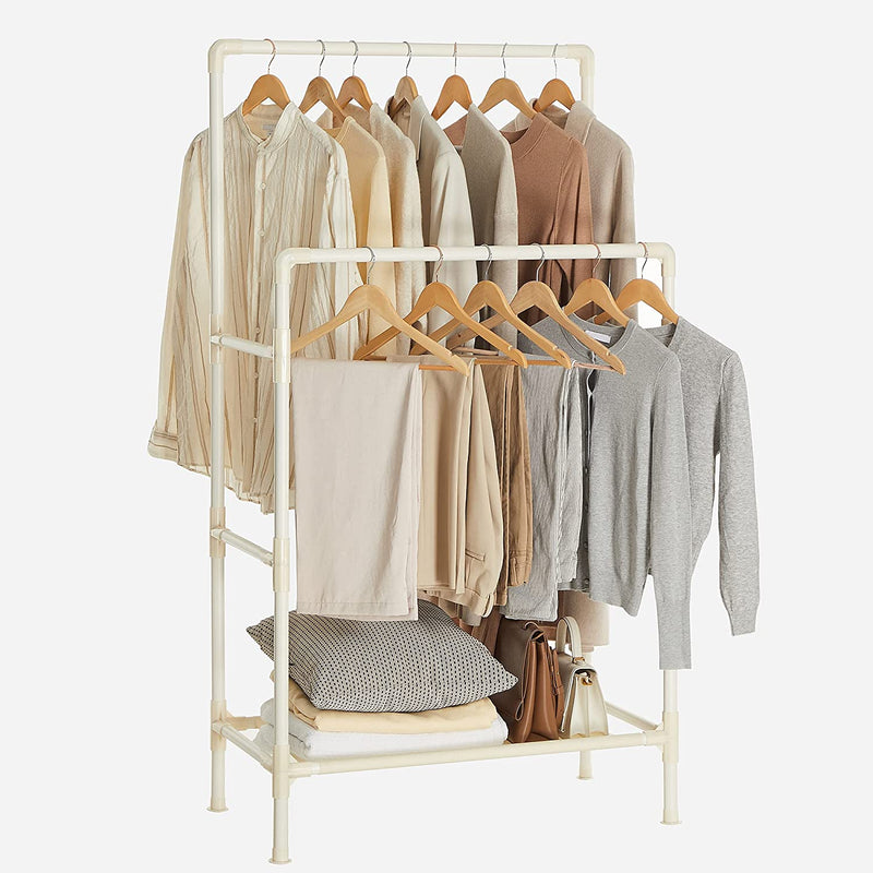 Metal Coat Rack with 2 Clothes Rails and 1 Shelf - White