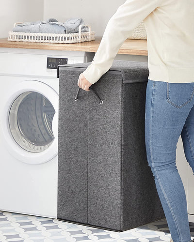 Laundry Basket 142L with Magnetic Lid and Handles Grey