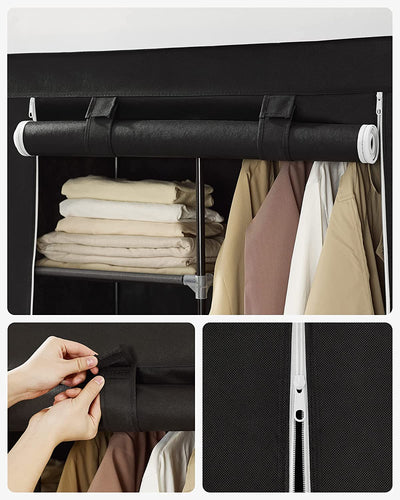 Fabric Portable Wardrobe Clothes Storage Organiser - Black