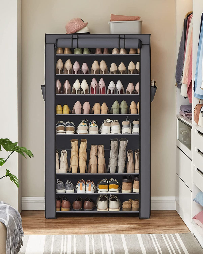 10-Tier Shoes Rack with Dustproof Cover - Grey