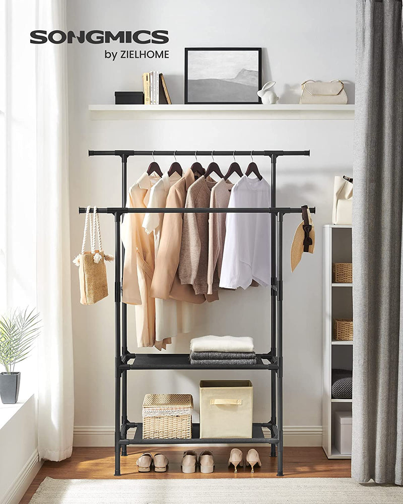 Clothes Rack Metal with 2 Clothes Rails - Black