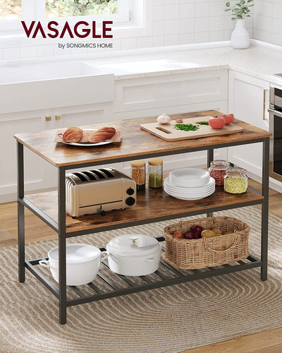 Vasagle Kitchen Island With 3 Shelves - Brown