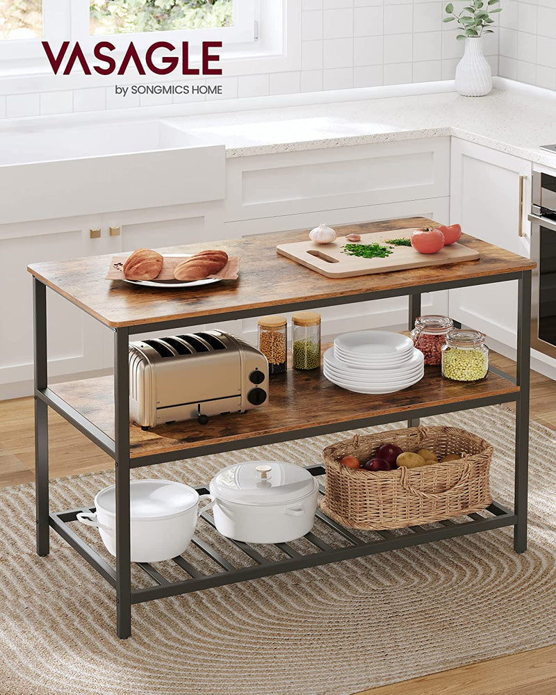 Vasagle Kitchen Island With 3 Shelves - Brown