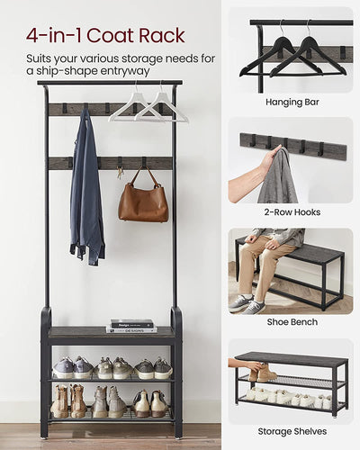 Vasagle Cambrie Hallway Storage Coat Rack - Grey & Black