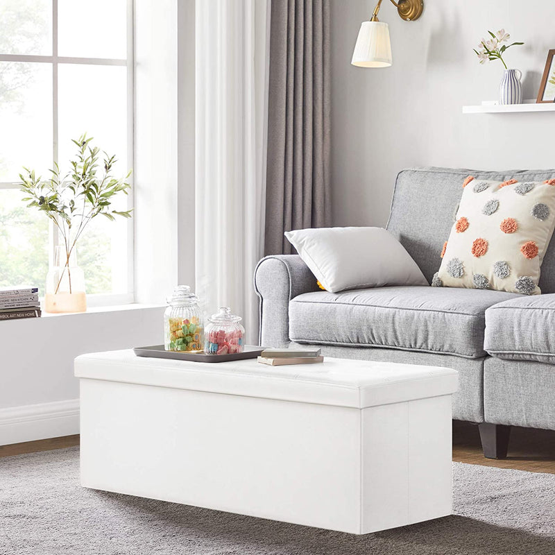 Storage Ottoman Bench Leather Large - White