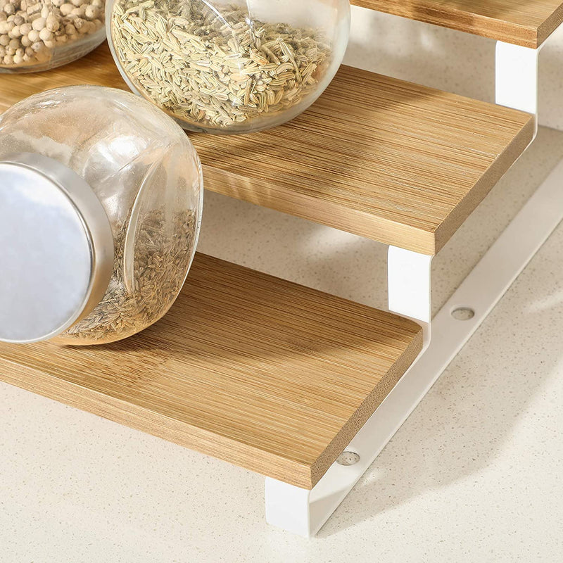 Bamboo Spice Rack Pantry Shelf White (Set of 2)