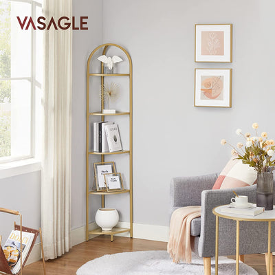 Vasagle Nyla 5 Tier Glass Corner Shelf Stand - Gold