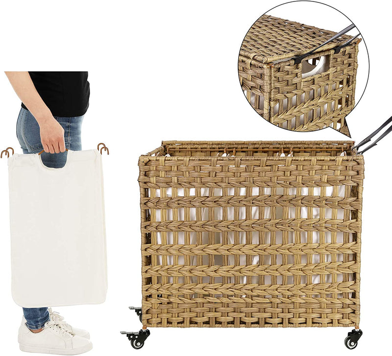 Rattan Laundry Hamper with Wheels 140L - Natural