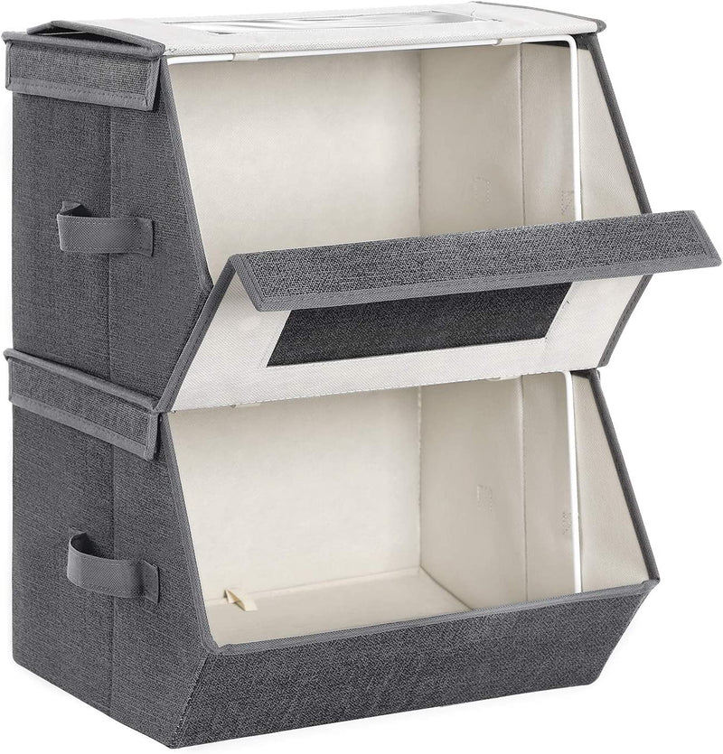 Stackable Storage Bins with Magnetic Lid Grey (Set of 2)