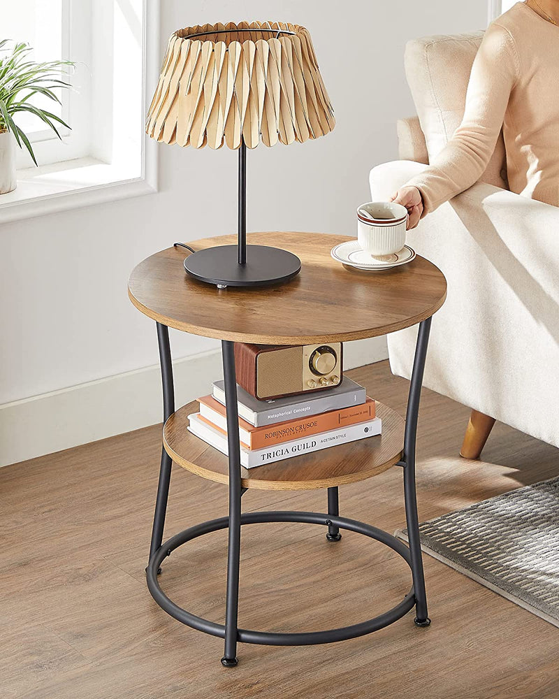 Vasagle Karla Side Table With 2 Shelves -Rustic Walnut