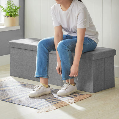 Storage Ottoman Bench Fabric Large - Light Grey