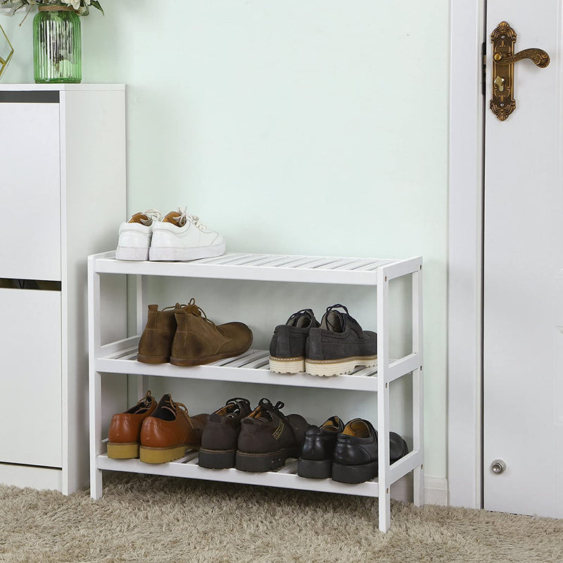 3-Tier Bamboo Shoe Rack - White