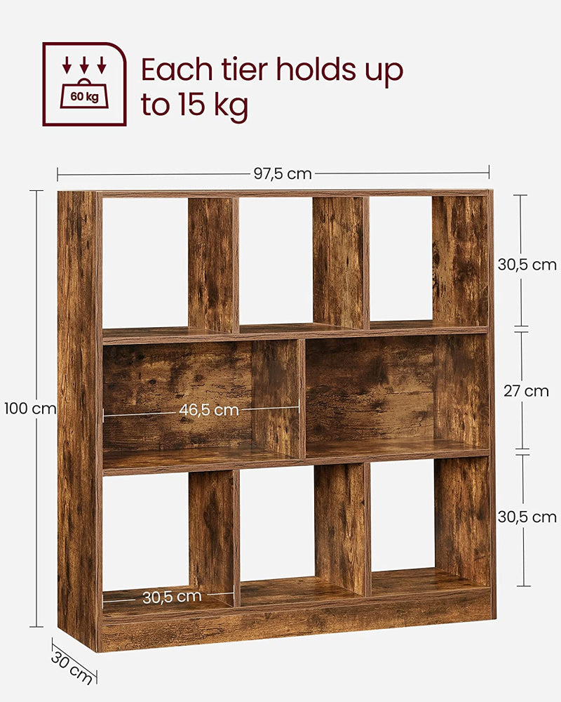 Vasagle Wooden Bookcase 8 Cube Cubby - Brown