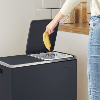 Dual 60 Liters Powder Coated Steel Rubbish Bin - Smoky Grey