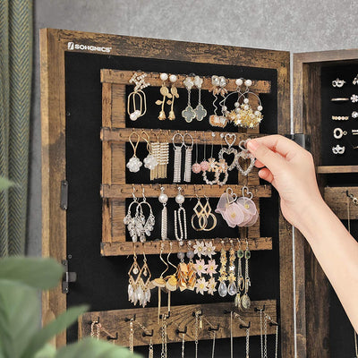 Wall-Mounted Jewellery Cabinet Armoire with Mirror - Industrial Style