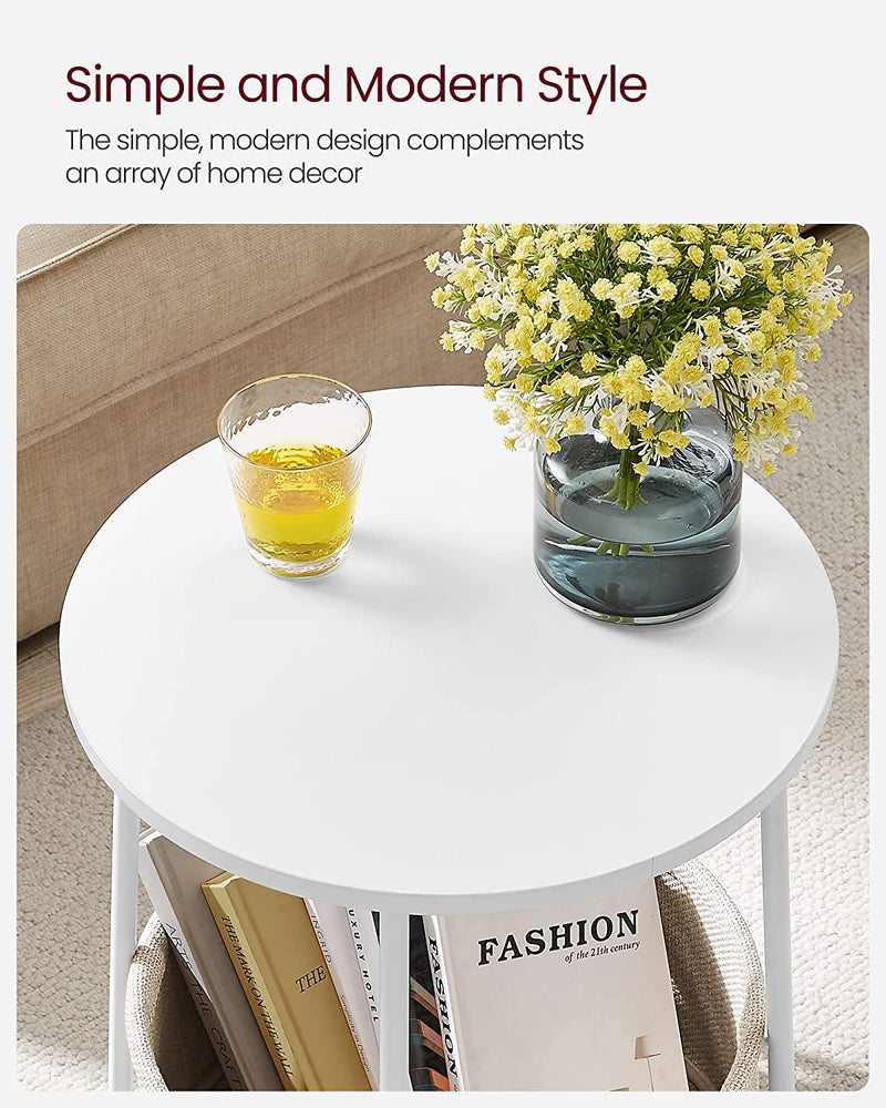 Vasagle Round Side Table With Fabric Storage Basket - Beige
