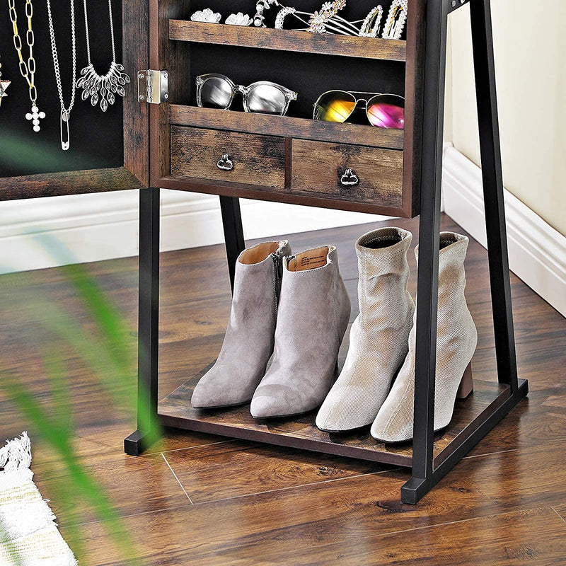 6 LEDs Jewellery Storage Cabinet Mirror - Industrial Brown