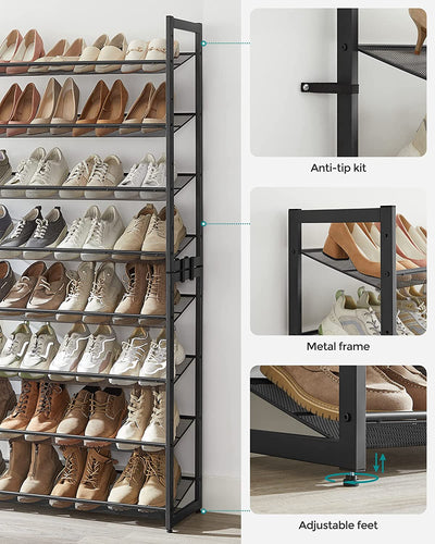 8 Tier Metal Stackable Shoe Rack - Black