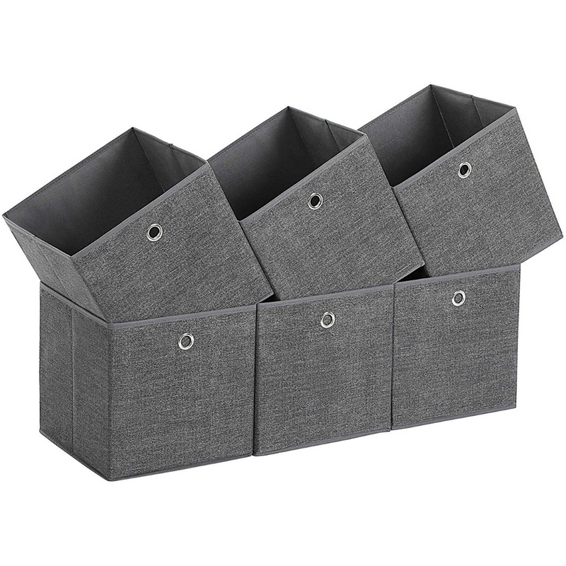 Fabric Foldable Storage Boxes Grey (Set of 6)