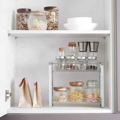 2-Tier Metal Kitchen Counter Pantry Shelf Spice Organiser Silver