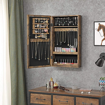 Wall-Mounted Jewellery Cabinet Armoire with Mirror - Industrial Style