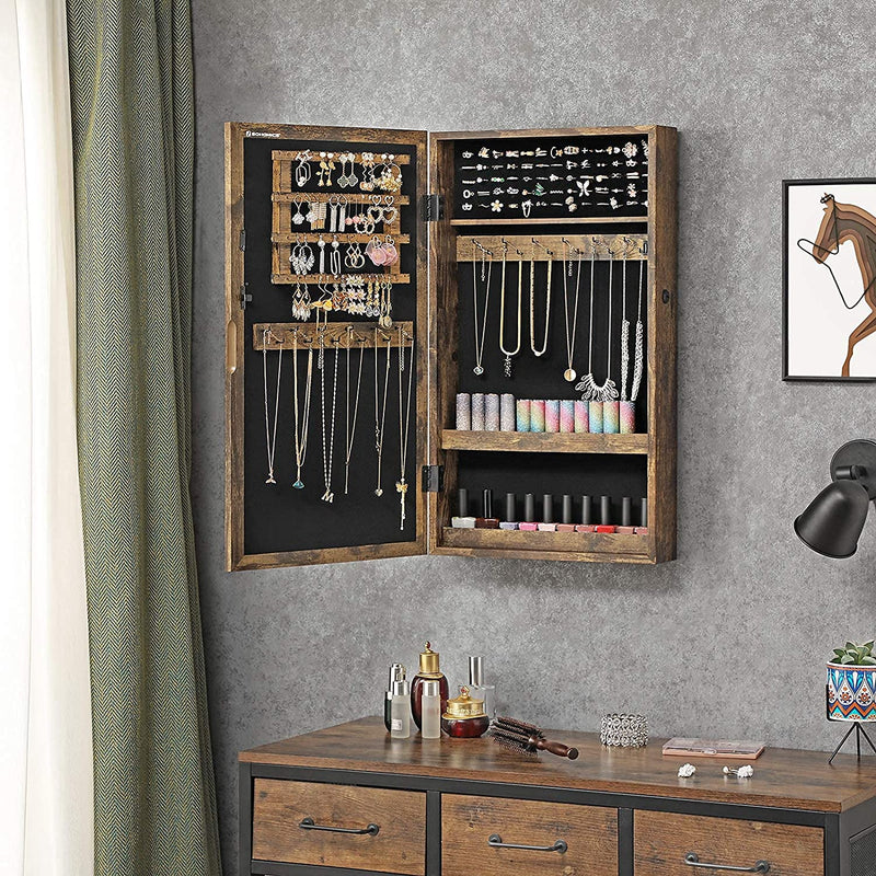 Wall-Mounted Jewellery Cabinet Armoire with Mirror - Industrial Style