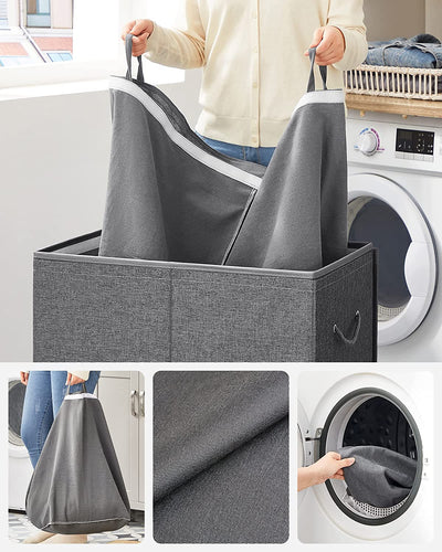 Laundry Basket 142L with Magnetic Lid and Handles Grey