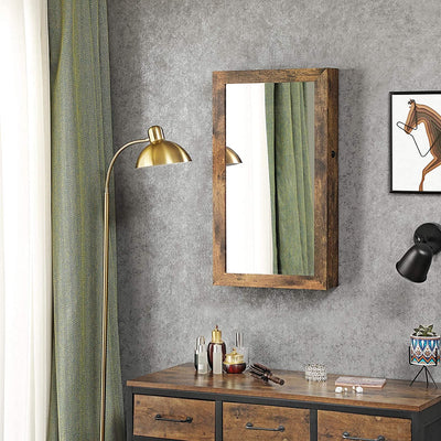 Wall-Mounted Jewellery Cabinet Armoire with Mirror - Industrial Style