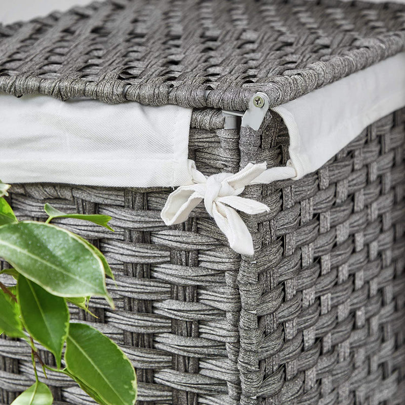 Rattan Laundry Basket 90L With Removable Liner Bag - Grey