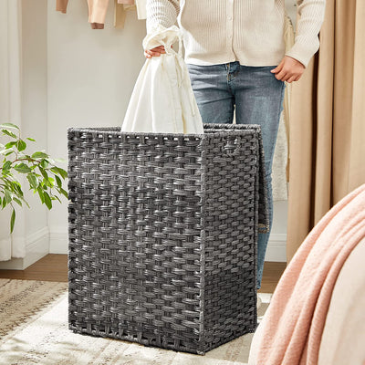 Rattan Laundry Basket 90L With Removable Liner Bag - Grey
