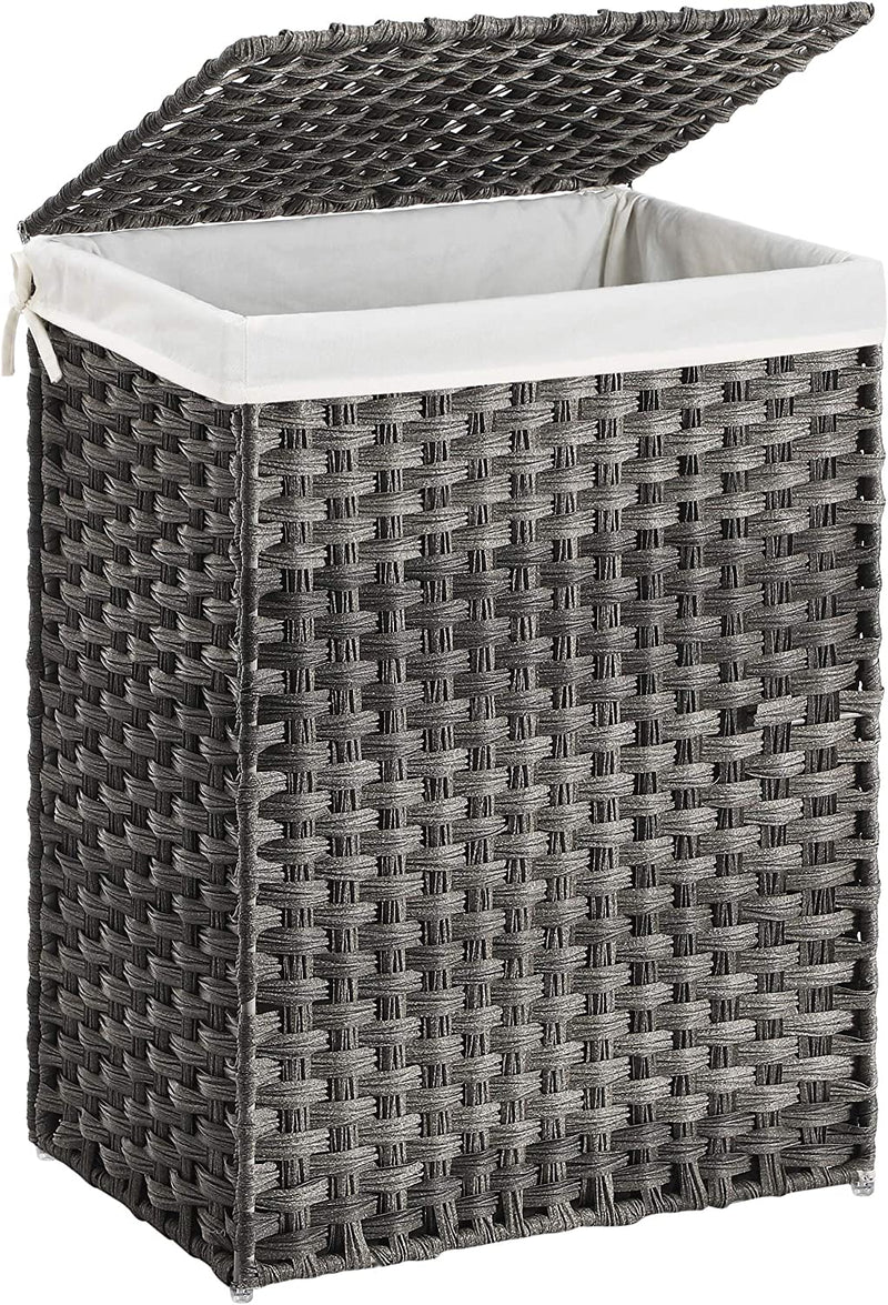 Rattan Laundry Basket 90L With Removable Liner Bag - Grey