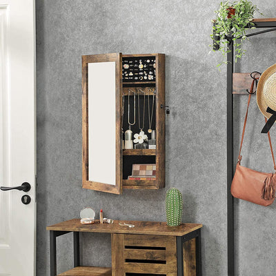 Wall-Mounted Jewellery Cabinet Armoire with Mirror - Industrial Style