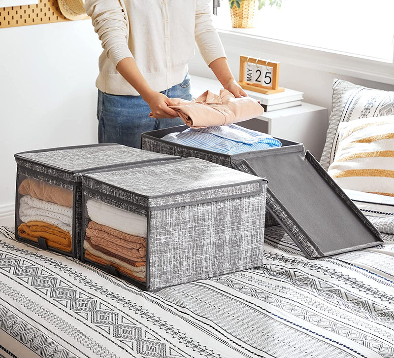 Stackable Fabric Storage Box Grey (Set of 3)