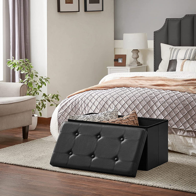 Storage Ottoman Bench Leather Medium - Black