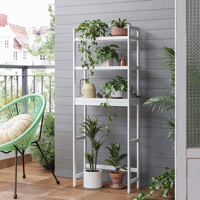 Bathroom Laundry Room Storage Bamboo Shelf (White)