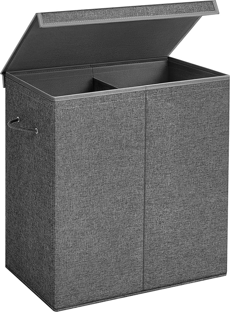 Laundry Basket 142L with Magnetic Lid and Handles Grey