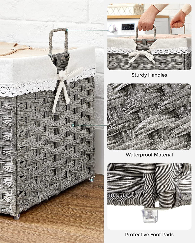 Rattan Laundry Basket Hamper 75L - Natural Grey