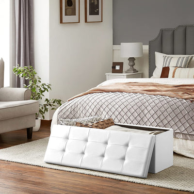 Storage Ottoman Seat With Flipping Lid Leather Large - White