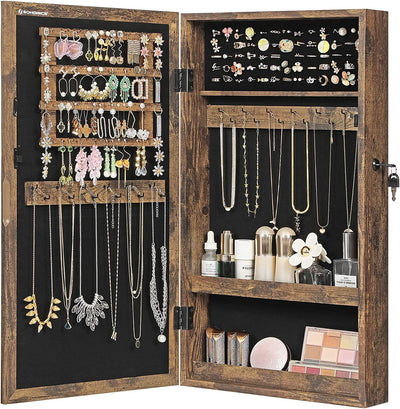 Wall-Mounted Jewellery Cabinet Armoire with Mirror - Industrial Style