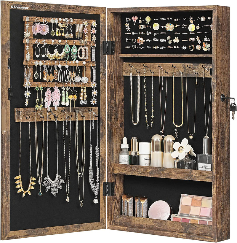 Wall-Mounted Jewellery Cabinet Armoire with Mirror - Industrial Style