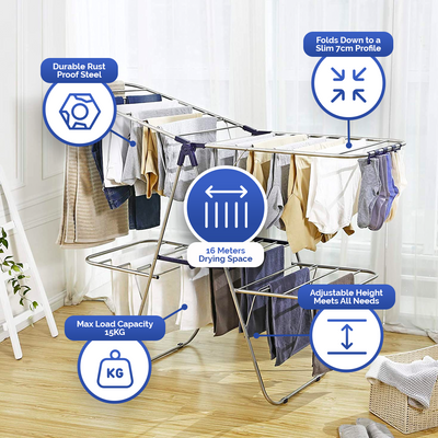 Multi Levels Laundry Clothes Airer with Extra Space