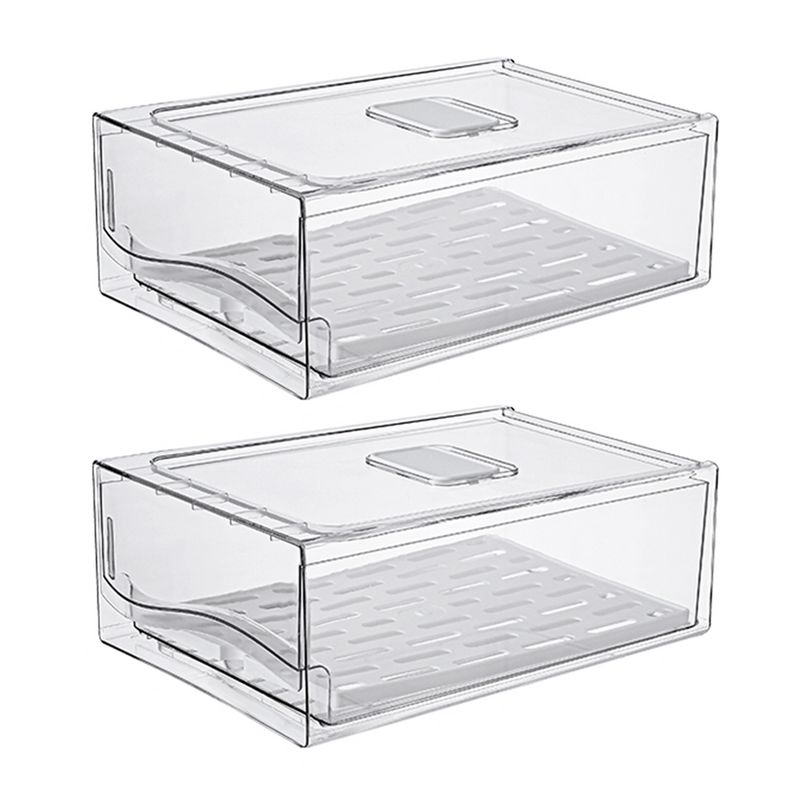 Fridge Organiser Container with Drawers (Set of 2)