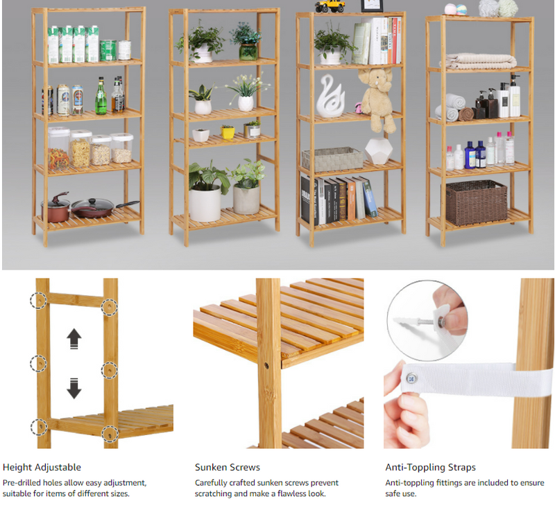 5 Tiers Bamboo Storage Rack Shelf – Space General
