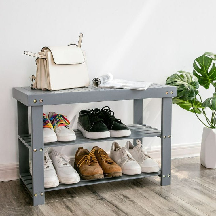 3 Tier Bamboo Shoe Storage Rack - Grey