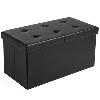 Storage Ottoman Bench Leather Medium - Black